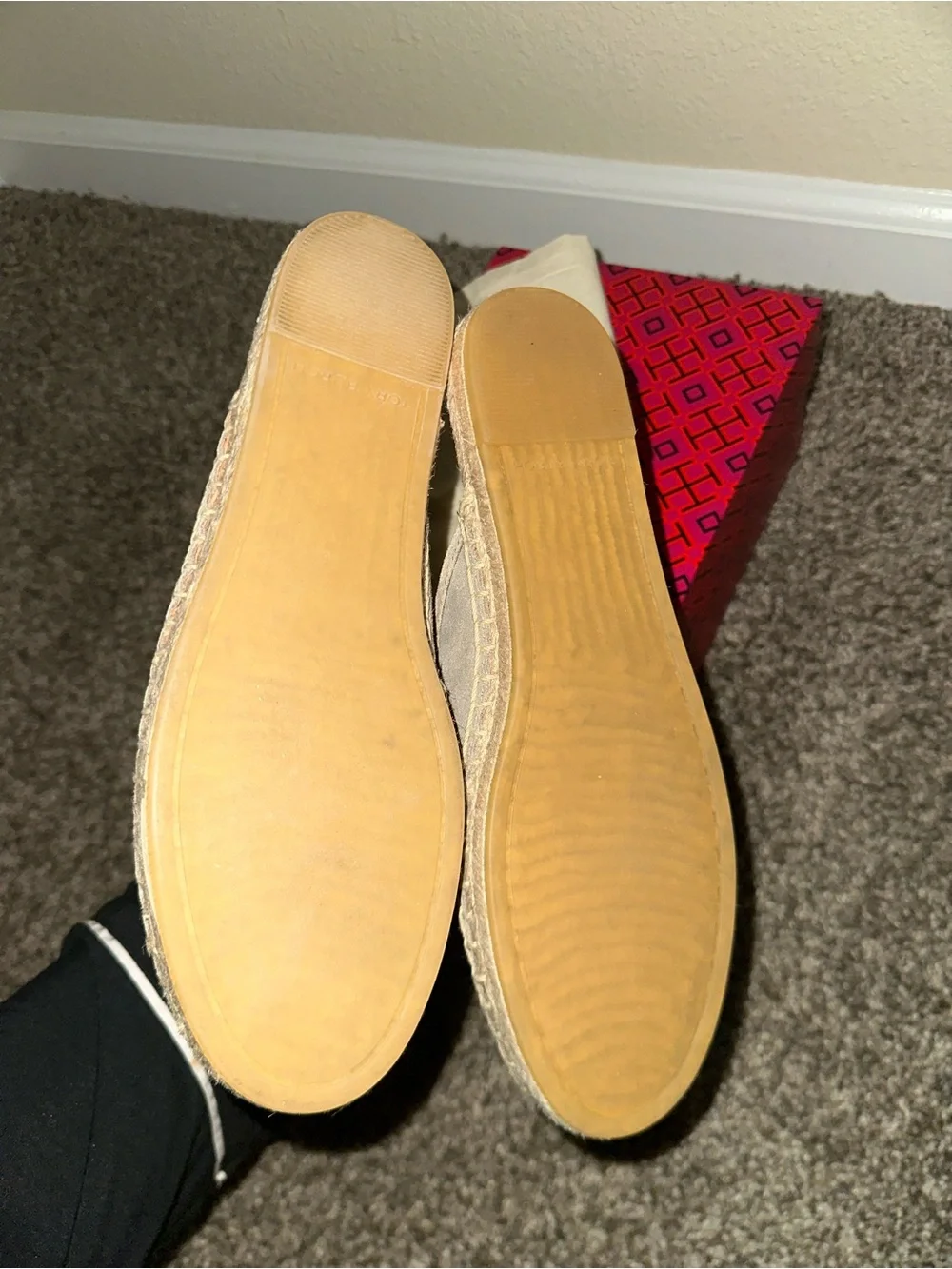 Tory Burch Light Taupe Suede Backless Loafers with Gold Logo